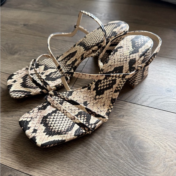 Zara Snake Print Slingback Block Heels - Picture 1 of 4